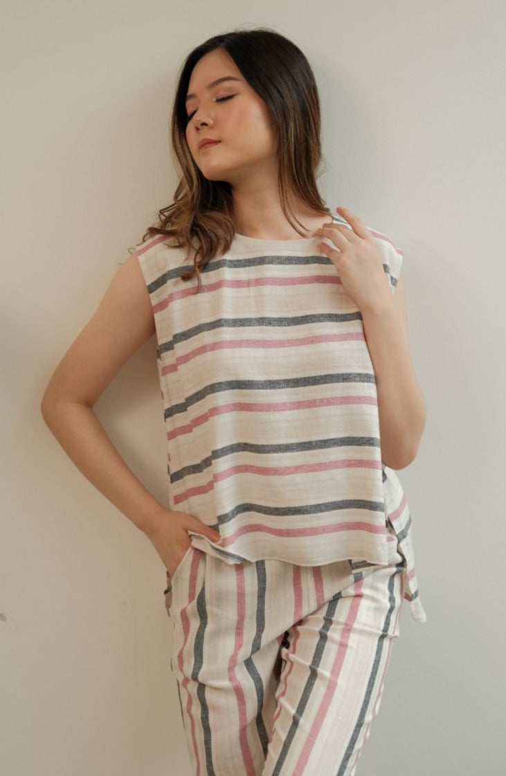 Roxane Linen Sets Pink Stripes