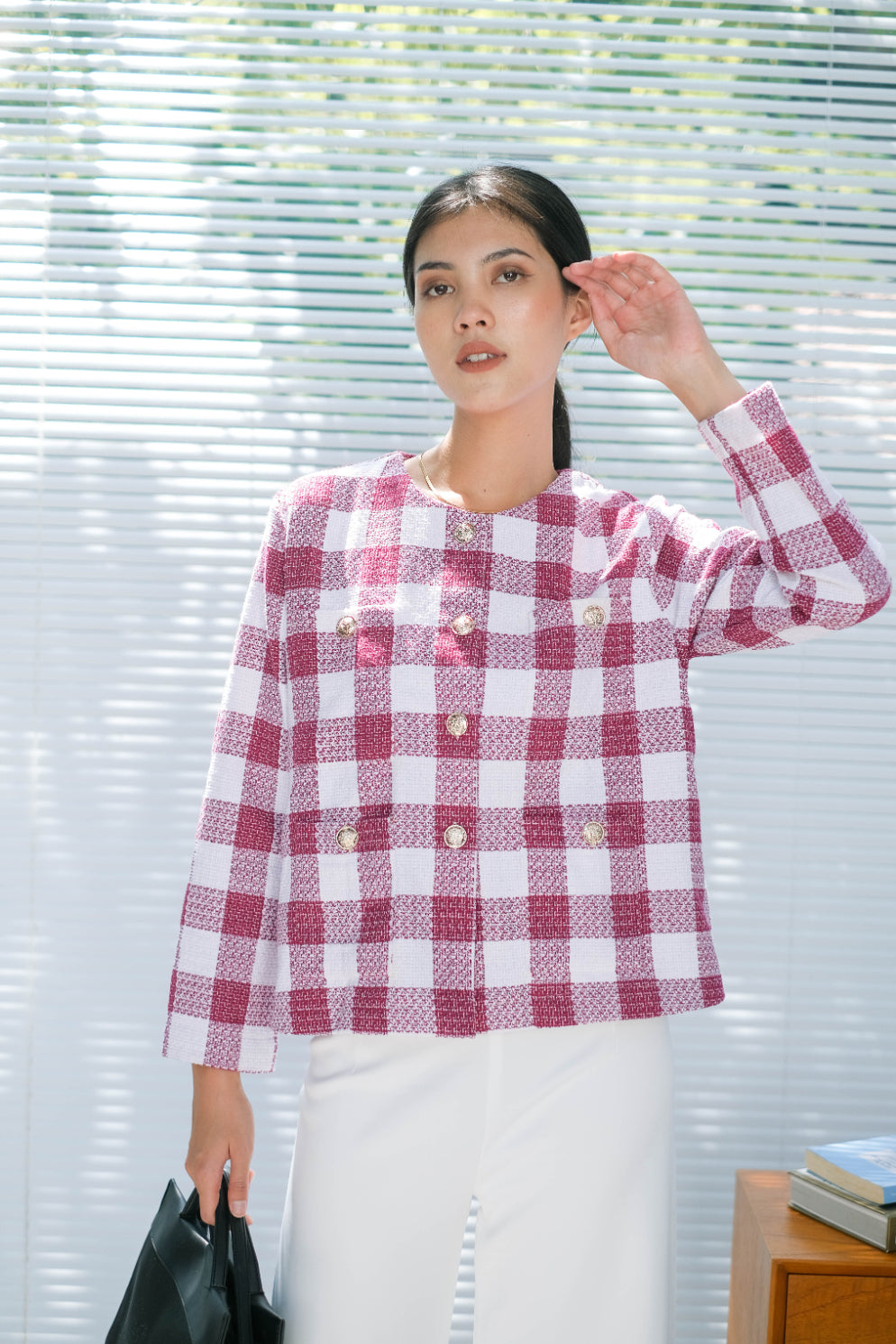Jesslyn Tweed Outerwear Maroon