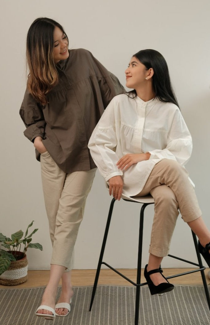 Meera Crinkle Cotton Blouse Olive Green