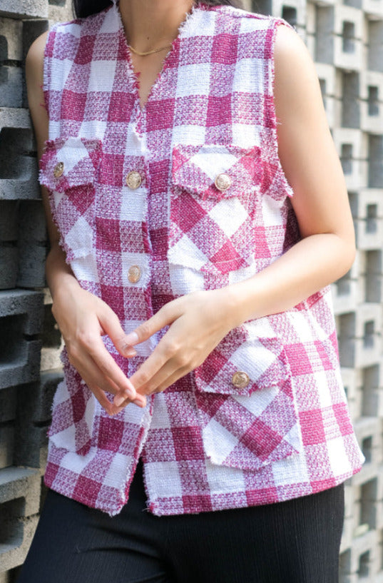 Jia Tweed Vest Maroon