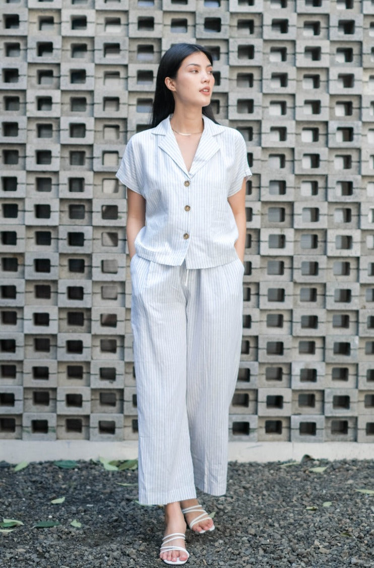 Aleda Wylie Linen Outfit Sets Blue