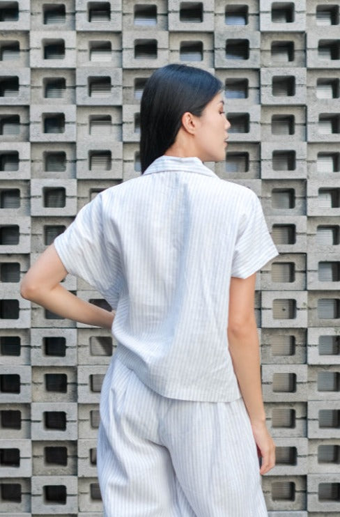 Aleda Wylie Linen Outfit Sets Blue