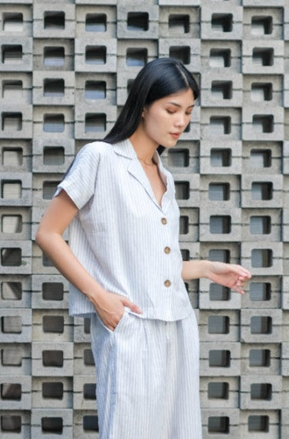 Aleda Wylie Linen Outfit Sets Blue