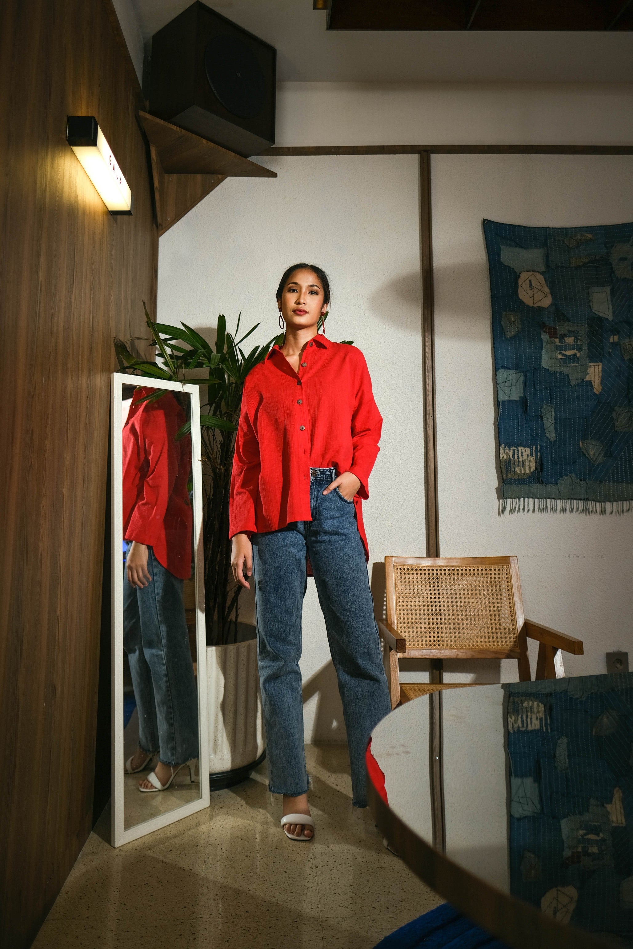 Cleo Linen Blouse Red