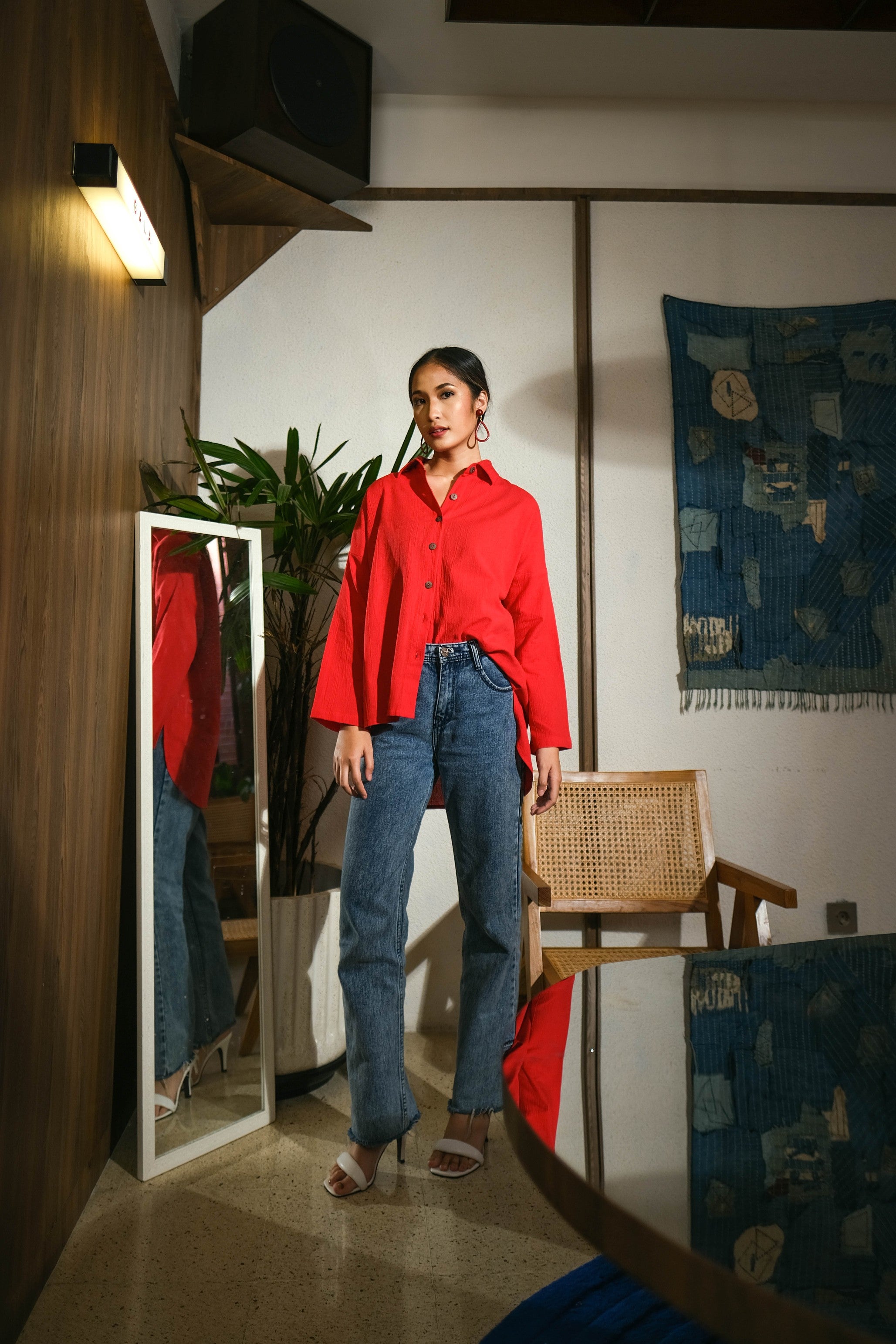 Cleo Linen Blouse Red