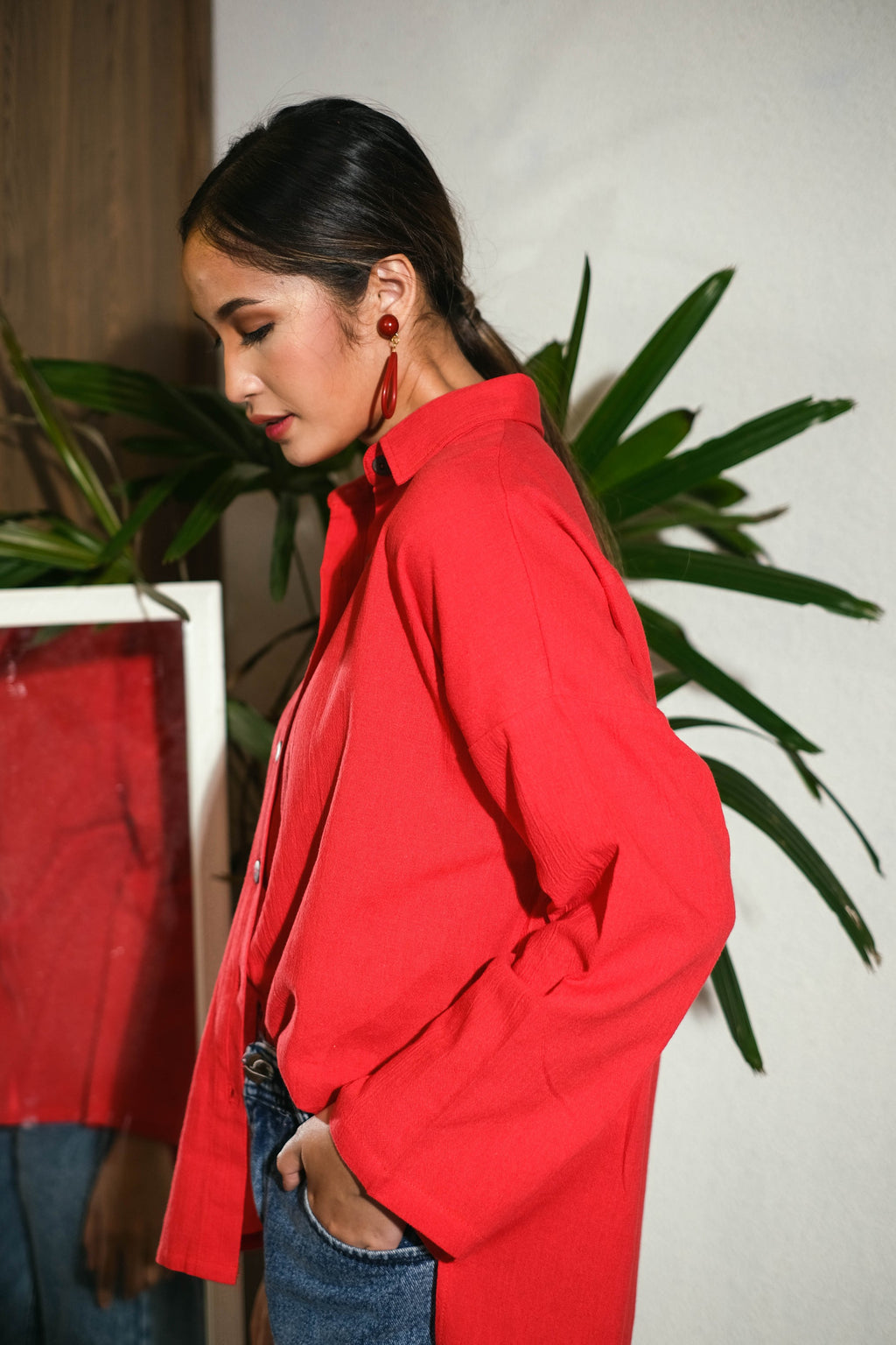 Cleo Linen Blouse Red