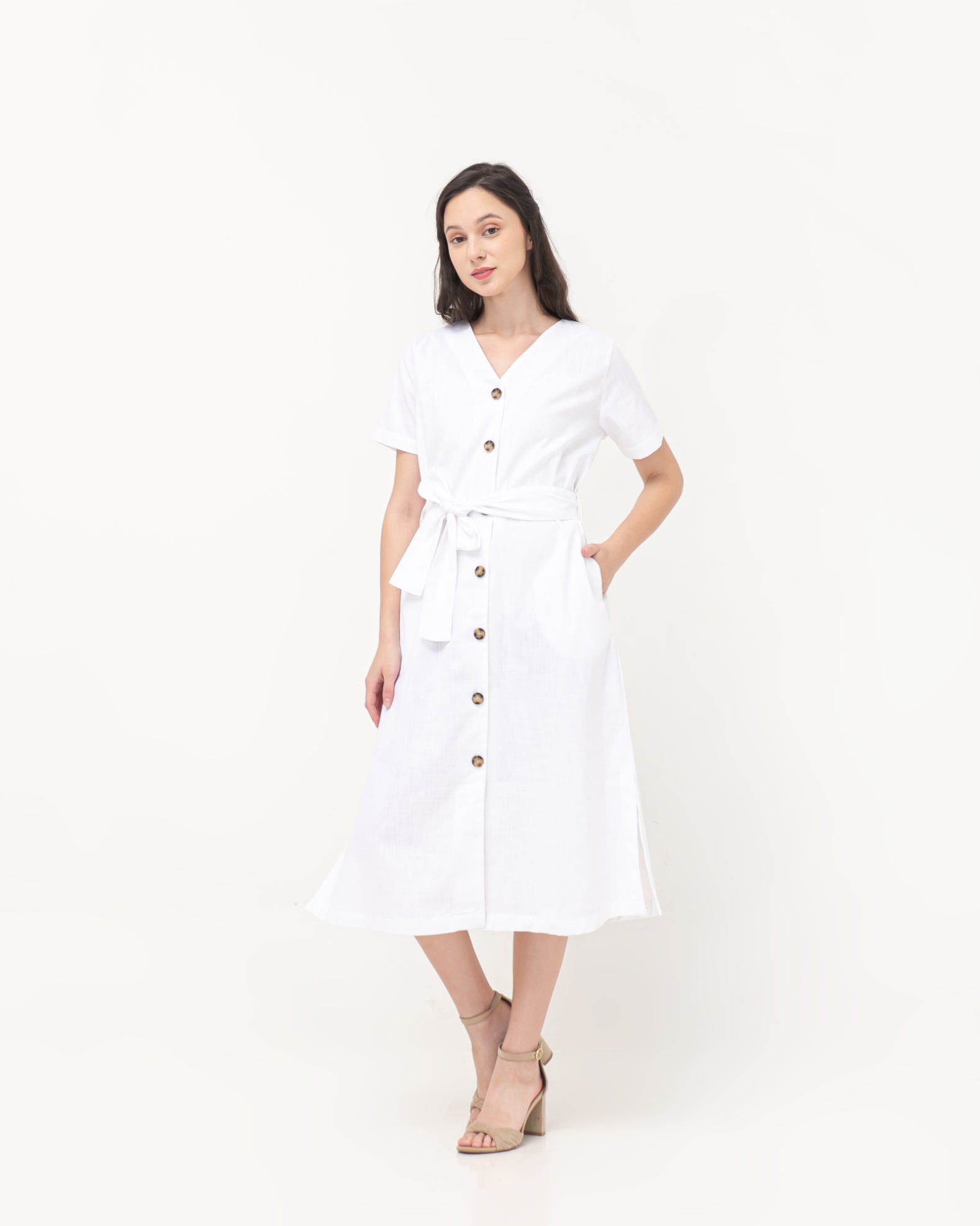 Nadira Linen Dress White