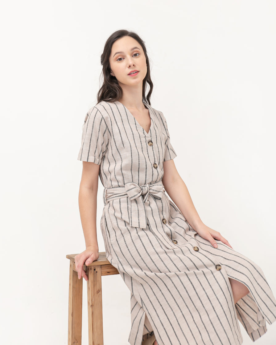 Nadira Linen Dress Stripes